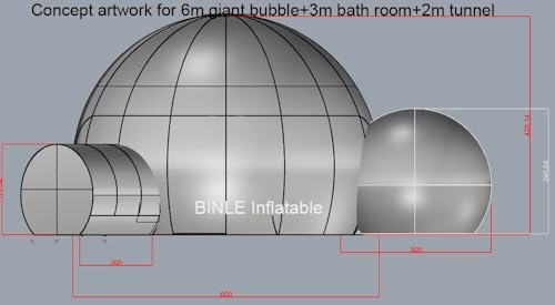 Inflatable Bubble Tent with 2 Rooms Dome Tunnel Camping Event House Outdoor Big (16.5ft Diamater + 8ft Rooms)