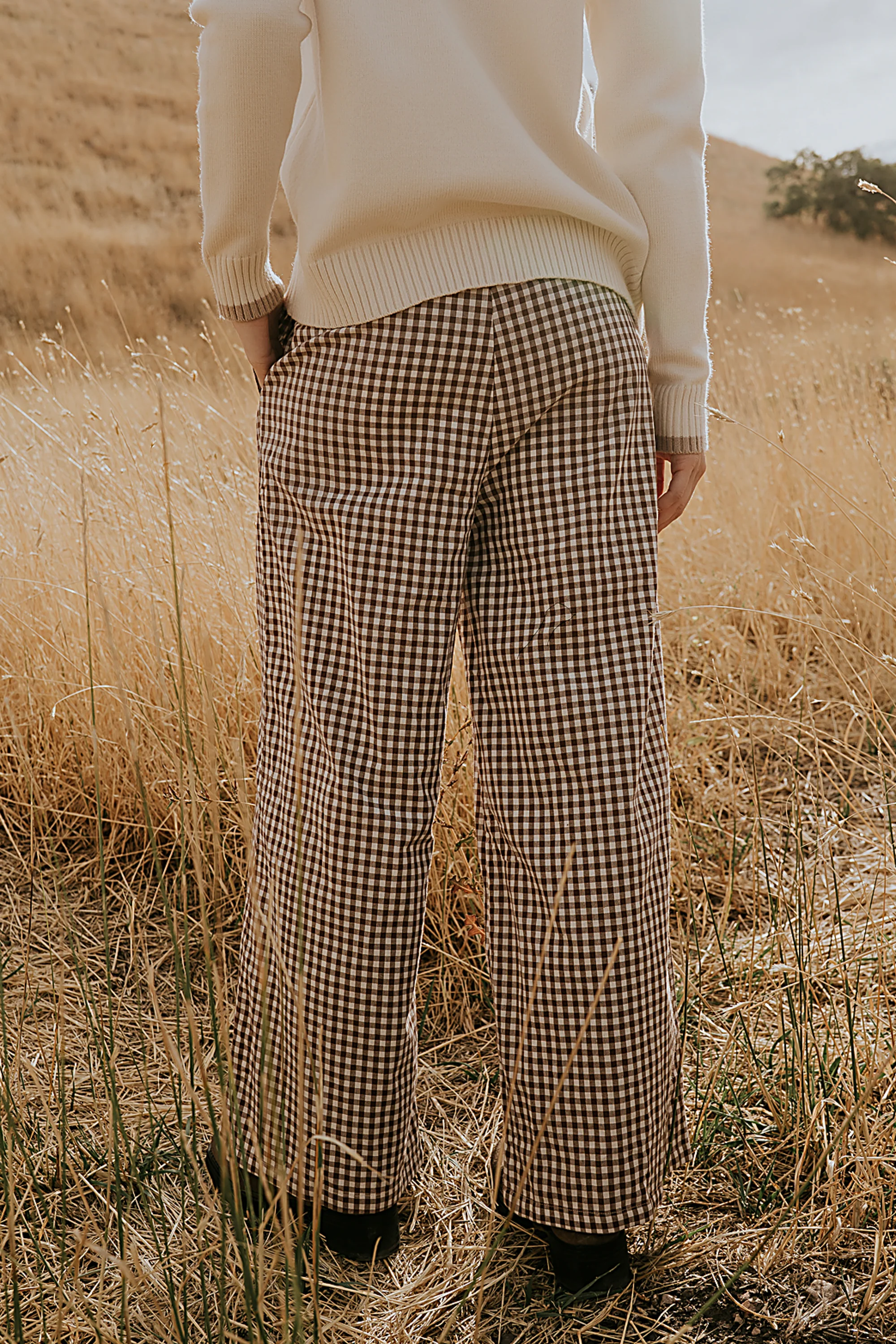 Ada Gingham Wide Leg Pants in Brown - FINAL SALE