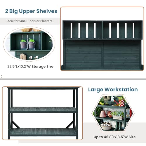 Outdoor Wooden Potting Bench Table – Farmhouse Garden Workstation with Drawers, Cabinet & Storage Shelves, Large Fir Wood Work Table for Patio, Backyard, Mudroom, Greenhouse (Light Brown, 66''H)