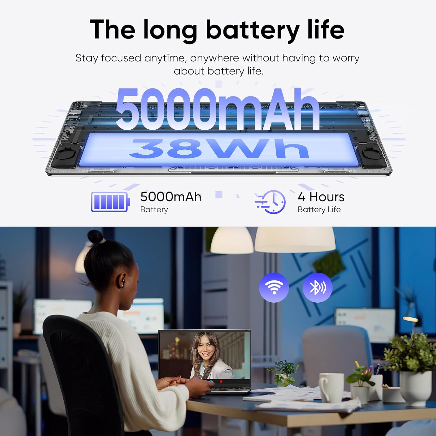 15.6" Windows 11 Pro Laptop, MS Office 2024, 8GB RAM 256GB Storage, Intel Celeron N4000(up to 2.6GHz) 100% sRGB Screen, 2.4G/5G Dual Band WiFi, BT4.2, USB-A, Long Battery Life, Silver