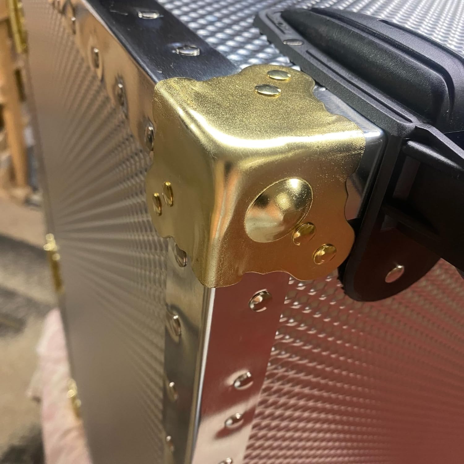 DormCo USA Made Footlocker - Embossed Steel Trunk with Wheels and Brass Hardware - Oversized Plus