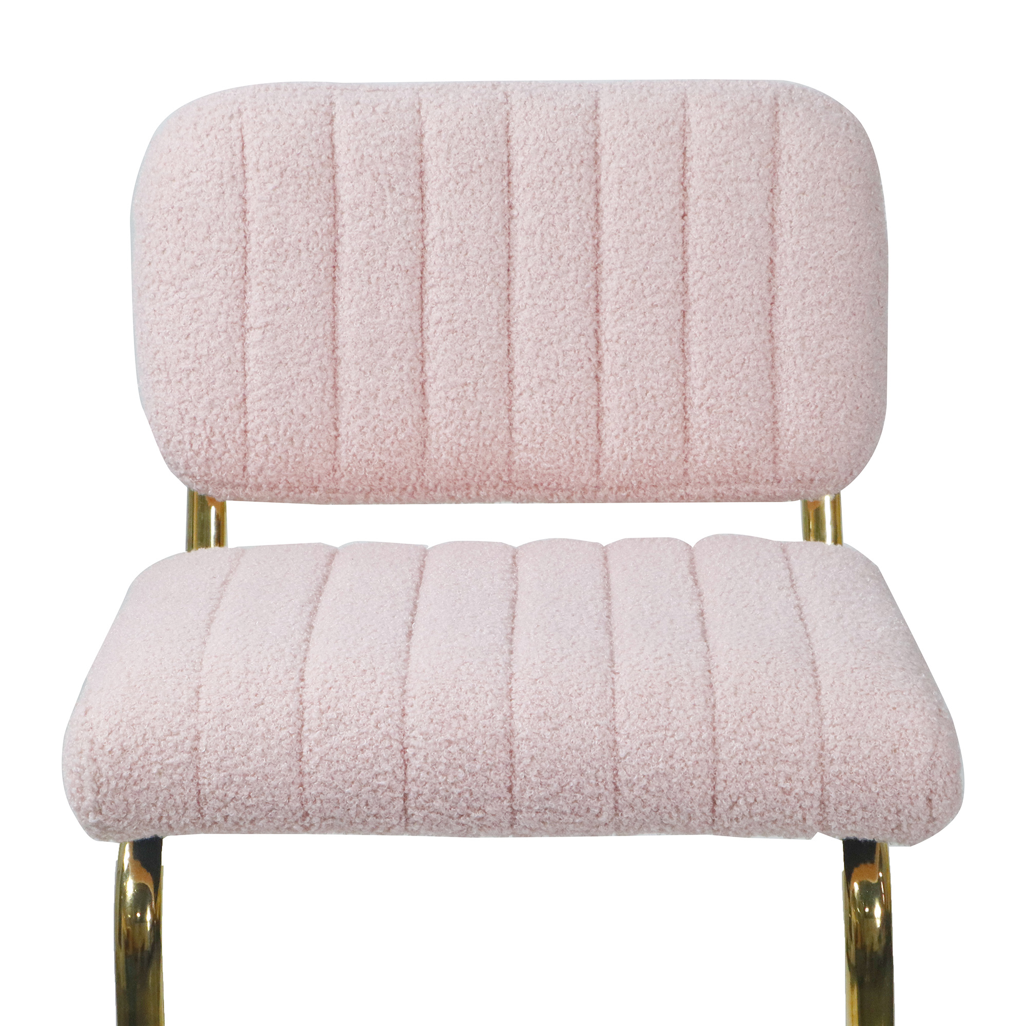 Mid-Century Modern Counter Height Bar Stools for Kitchen Set of 2, Armless Bar Chairs with Gold Metal Chrome Base for Dining Room, Upholstered Boucle Fabric Counter Stools, Pink