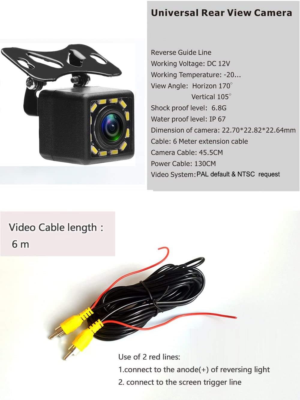 Camecho Vehicle Backup Camera Waterproof Car Rear View Camera 170° Wide Angle 12 LED Night Visions Backup Reversing Parking Cameras