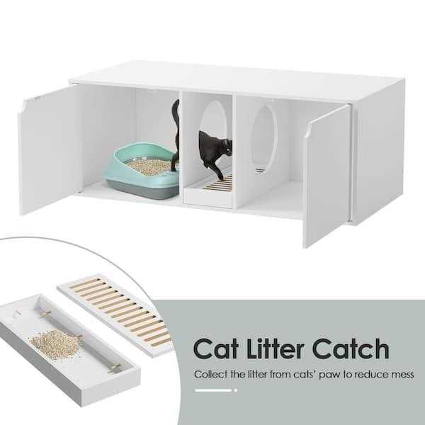 FUFU&amp;GAGA White Wood Side End Table Cat Litter Box with Double Room - Pet Supplies online store