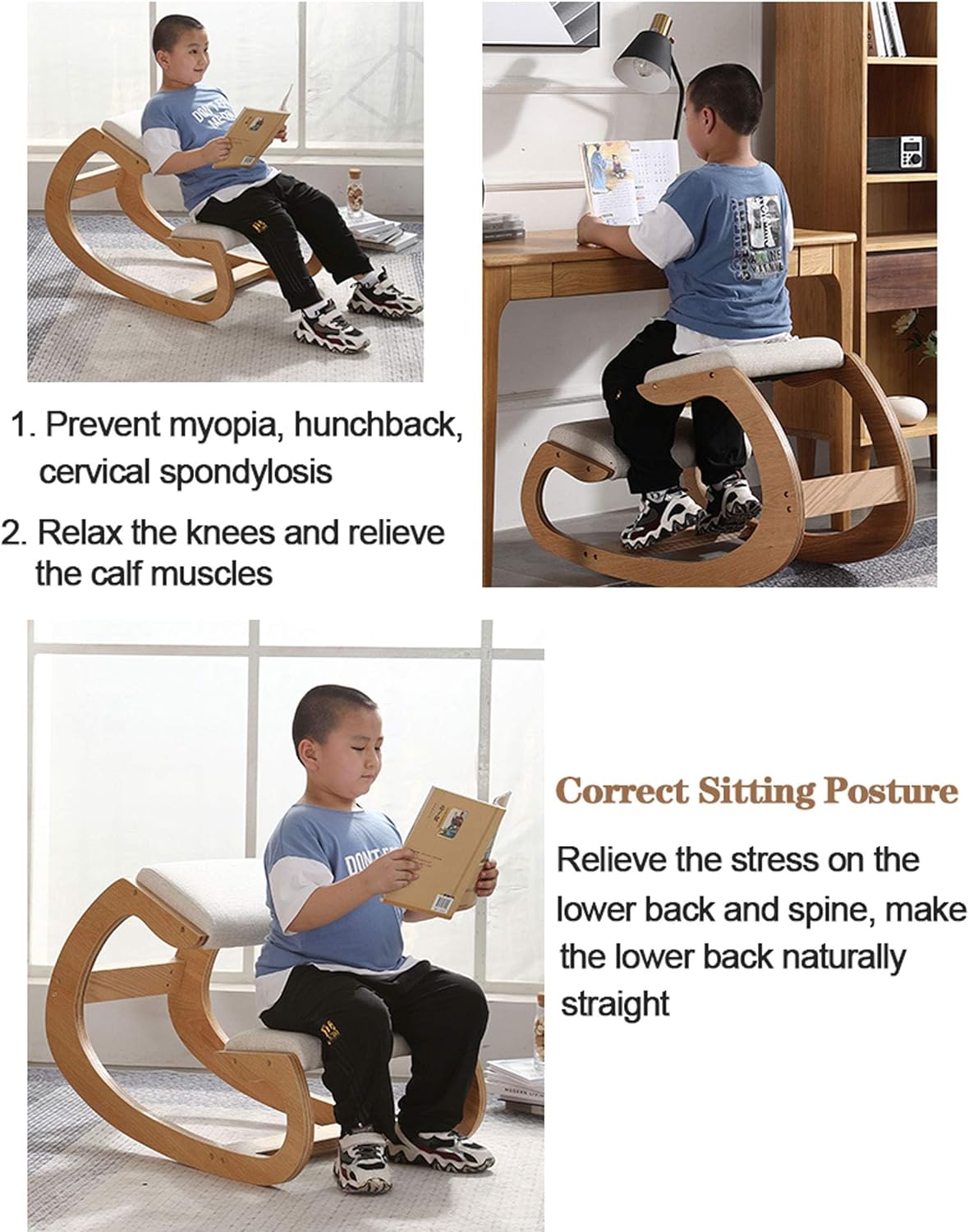 Ergonomic Kneeling Chair for Upright Posture - Rocking Chair Knee Stool for Home, Office & Meditation - Relieving Back and Neck Pain & Improving Posture