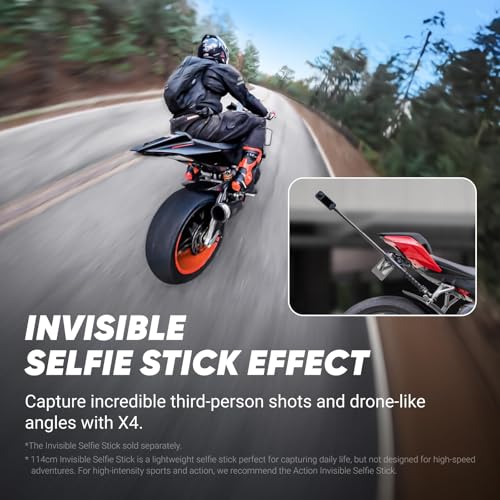 Insta360 X4 Motorcycle Bundle- 8K Waterproof 360 Action Camera, 4K Wide-Angle Video, Invisible Selfie Stick, Removable Lens Guards, 135 Min Battery Life, AI Editing, Stabilization, No Micro SD Card