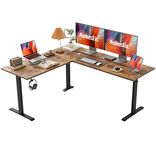 Agilestic L Shaped Electric Standing Desk with 2 Drawers, 63 Inch Ergonomic Adjustable Height Desk with Storage, Corner Desk Sit Stand up Computer Table for Work Office Home, Rustic Brown
