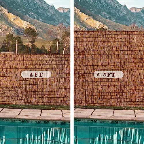 Natural Reed Fencing Rolls,5.5T X 16.4FT Reed Screen Curtain Balcony Reed Fence Bamboo Screen Fencing for Outdoor Backyard Patio（Brown）