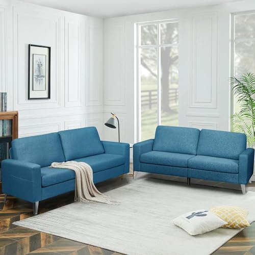 Esright Leather Sofa Couch, Faux Leather Couch 79" Wide, Mid Century Modern Couches for Living Room, Navy Blue Leather Sofa Couch, Navy Blue