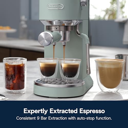 De'Longhi Dedica Duo Compact Espresso Machine - Cold Brew Coffee Maker with Milk Frother Wand- for Espresso, Hot & Iced Coffee, Cappuccinos, Lattes & Home Barista Brewing, Stainless Steel