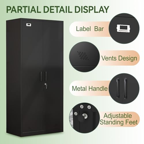 Steel Armoire Wardrobe Closet, 71" Metal Clothing Storage Cabinets with 2 Doors, 1 Adjustable Shelf and 2 Drawers, Metal Wardrobe Cabinet with Hanging Rod for Bedroom, Gym, Cloak Room (Black)