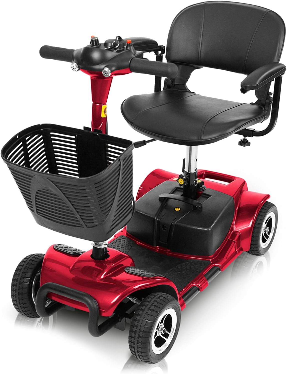 Vive 4 Wheel Mobility Scooter - Electric Powered Wheelchair Device - Compact Heavy Duty Mobile for Travel, Adults, Elderly - Long Range Power Extended Battery with Charger and Basket Included