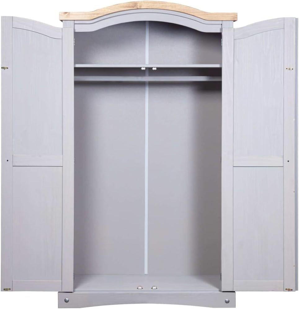 Cabinets & Storage-Wardrobe Mexican Pine Corona Range 2 Doors Grey-Furniture