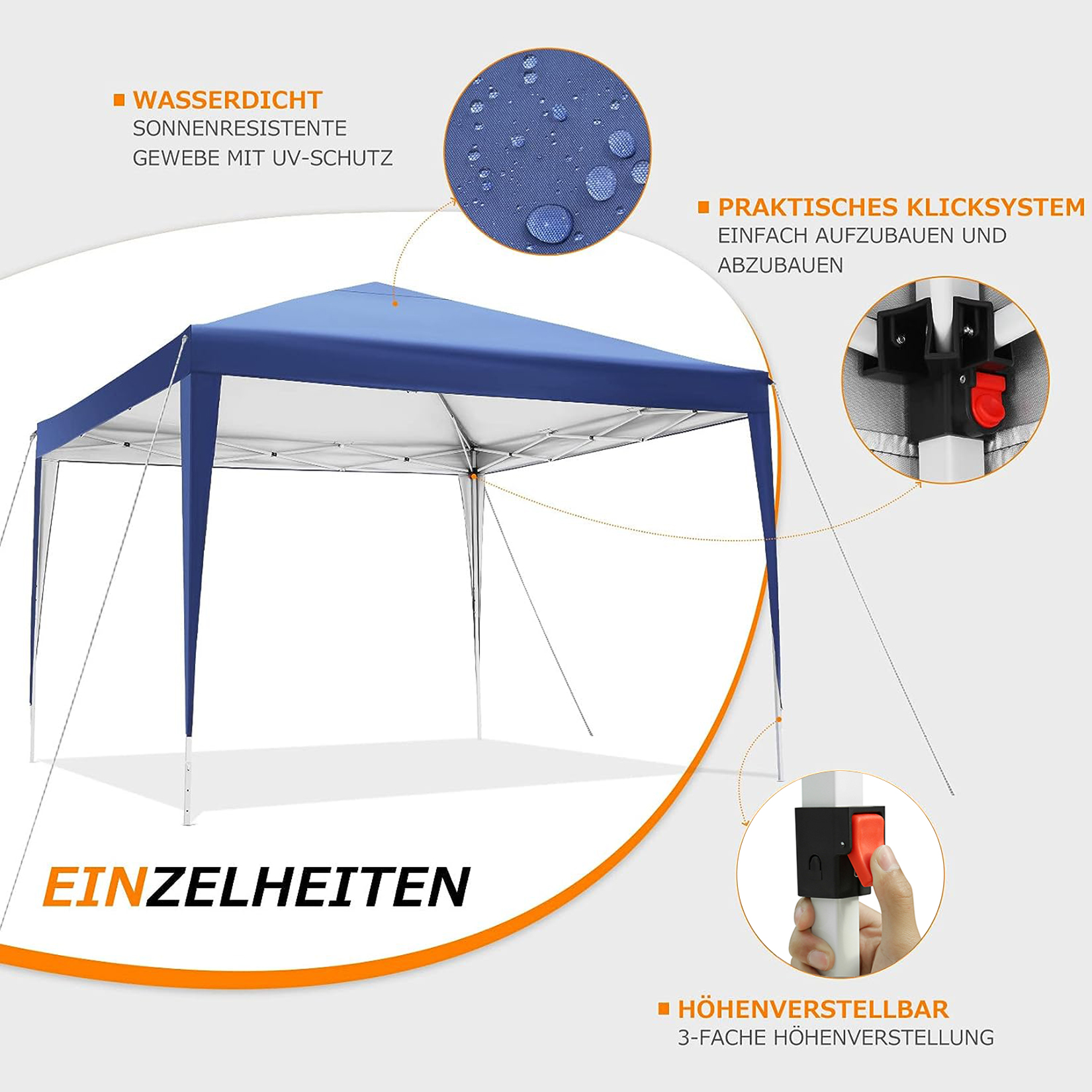 COBIZI 10'x10' ft Popup Canopy Waterproof Canopy with 4 Sidewalls Outdoor Commercial Instant Shelter Beach Camping Canopy Tent for Party, Blue