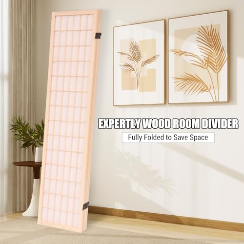 Freestanding Japanese Shoji Screen Room Divider 6 Panels – 5.6FT Tall Foldable Wooden Privacy Partition for Home, Office, Garden & Meditation Space (67" H)