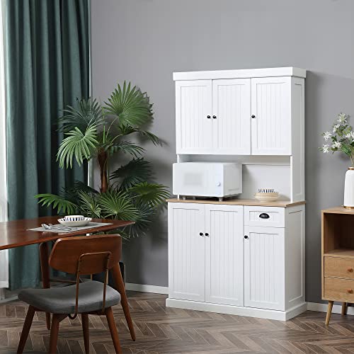 HOMCOM 71" Buffet with Hutch, Modern Farmhouse Kitchen Pantry Storage Cabinet with Microwave Oven Countertop, Drawer, and Cupboard, Black