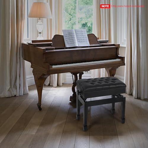 Adjustable Height Piano Bench with Storage, Heavy Duty Wooden Piano Stool Keyboard Bench with PU Leather Cushion, Brown