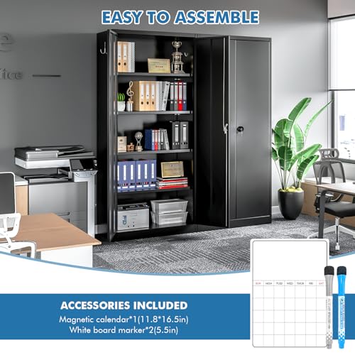 Qiaoxuan Metal Garage Storage Cabinet with 2 Doors and 4 Adjustable Shelves, Steel Locking Office File Cabinet, Tall Tool Cabinet for Home, Garage, Warehouse, Gym, School (71")