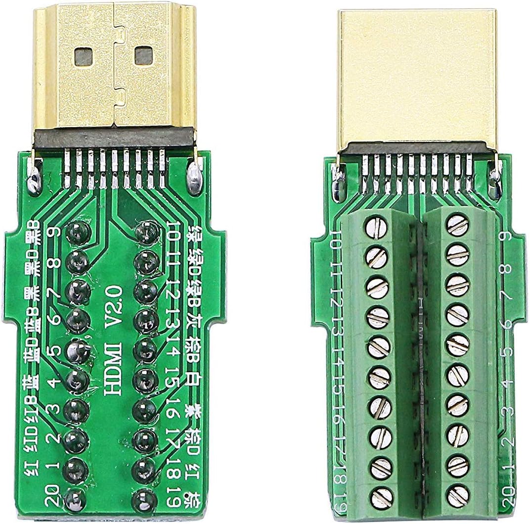SinLoon 2 Pack HDMI Solderless Adapter Gold Plated HDMI Extension Cable Connector Signals Terminal Breakout Board Free Welding Connector with Plastic Cover Screwdriver
