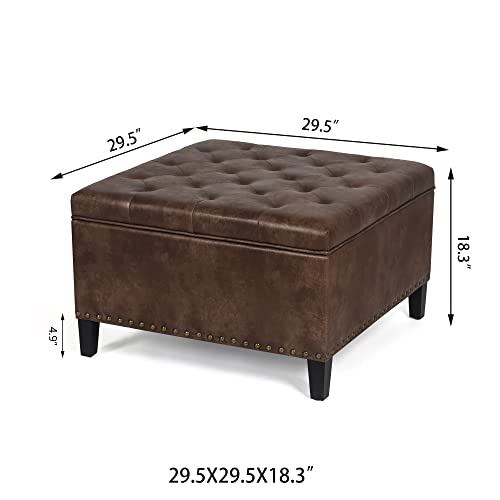 Fabric Storage Ottoman, 28.3" Large Square Ottoman Coffee Table with Storage, Upholstered Oversized Ottoman for Living Room (Dark Gray)
