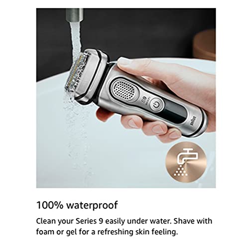Braun Electric Razor for Men, Series 9 9296CC Electric Shaver With Precision Trimmer, Rechargeable, Wet & Dry Foil Shaver, Clean & Charge Station & Leather Travel Case
