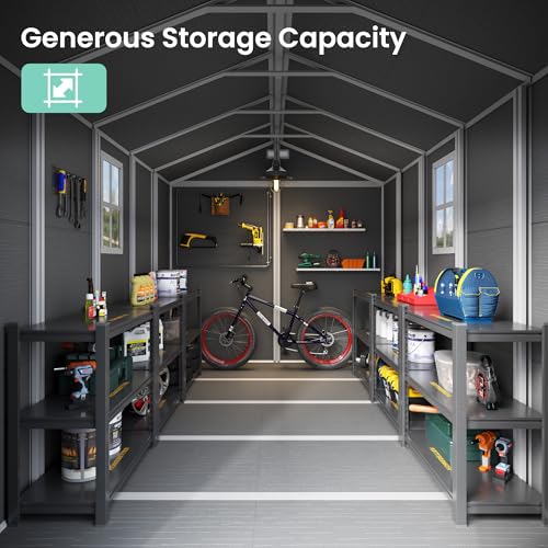 UDPATIO Outdoor Resin Storage Shed 6x4.5 FT, Plastic Garden Shed for Bike, Garbage Can, Tool, Outside Sheds with Lockable Door for Backyard, Patio, Lawn, Grey & White