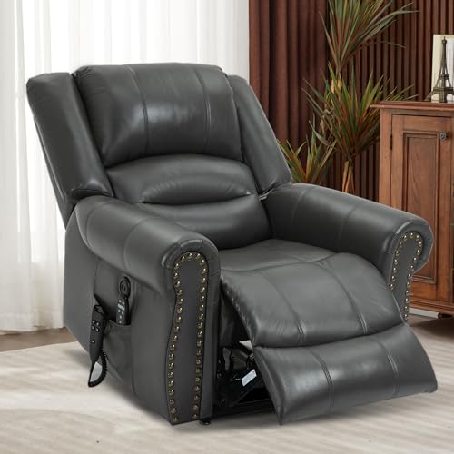 Dual Motor Power Lift Chair, Lay Flat Recliner Chair, Electric Recliner with Massage and Heat for Elderly, Remote Control, Infinite Position, Standing Assistance, USB Ports, Faux Leather, Brown