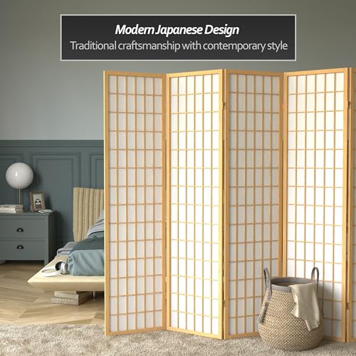 Red Lantern 6 ft. Tall Window Pane Shoji Screen-Natural-4 Panels Room Divider