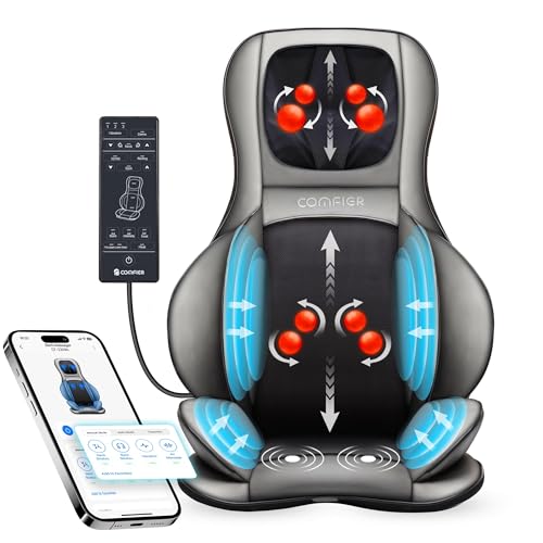 COMFIER Shiatsu Neck Back Massager with Heat, 2D ro 3D Kneading Massage Chair Pad, Adjustable Neck Massage,Seat Massager for Full Body Relaxation, Christmas Gifts for Dad Mom Women Men,Dark Gray