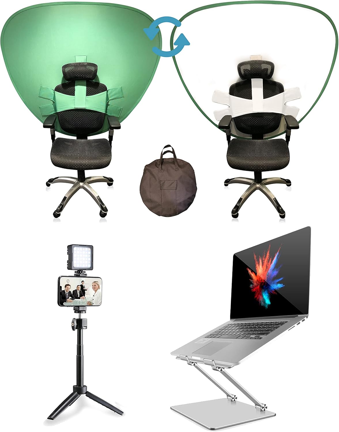 StreamScreen Work from Home Video Conferencing Dual-Sided Webcam Background Privacy Green Screen Chair - Green Screen for Zoom Background Chair Green Screen