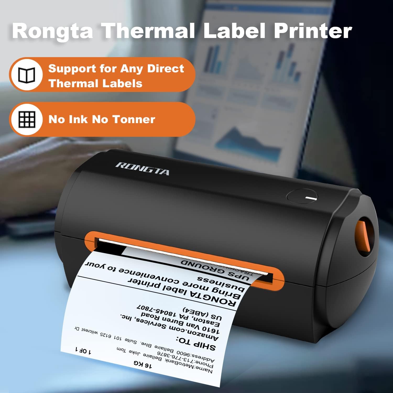 Rongta Shipping Label Printer, 4x6 Direct Thermal Label Printer for Shipping Packages, Commercial Label Maker for Home Business, Compatible with Etsy, Shopify, Ebay, Amazon, FedEx, RP422