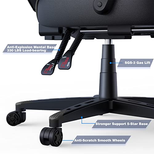 ELECWISH Computer Gaming Chair with Footrest, Ergonomic Gamer Chair for Adults, High Back Adjustable Swivel Desk Chair with Lumbar Support, PU Leather Racing Style Chair, White