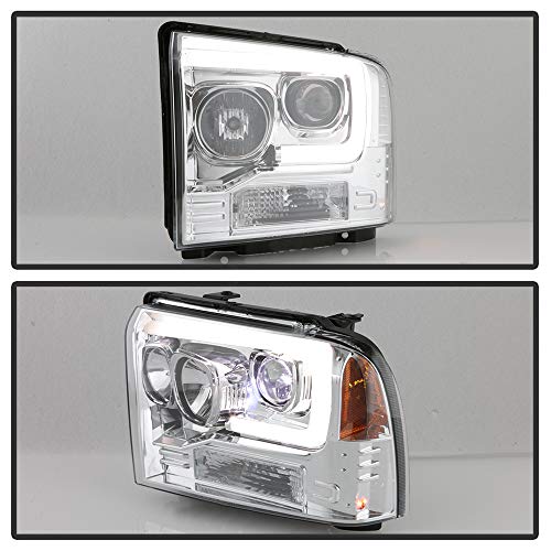 ACANII - For 2005-2007 Ford F250 F350 SuperDuty Chrome w/Light Tube LED Projector Headlights Headlamps Pair Left+Right