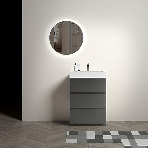 Dolonm 30 inch Bathroom Vanity with Sink, Freestanding Bathroom Cabinet with 3 Soft-Closing Drawers, Bathroom Vanity Cabinet with Large Storage, Ideal for Small Bathroom, Faucet Not Included, Walnut