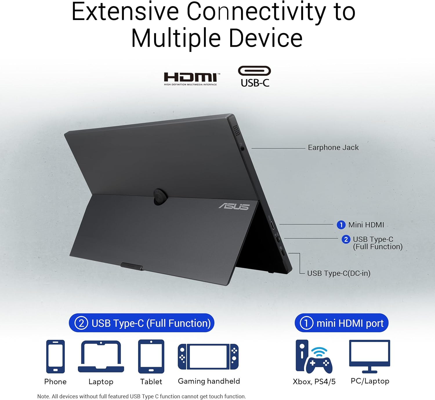 ASUS ZenScreen Touch 16” USB-C Portable monitor (MB16AMTR) - Full HD, IPS, Built-in Battery, Kickstand, Tripod socket, Eye Care, Compatible with Laptops, Smartphones and Game Consoles, 3 yr warranty