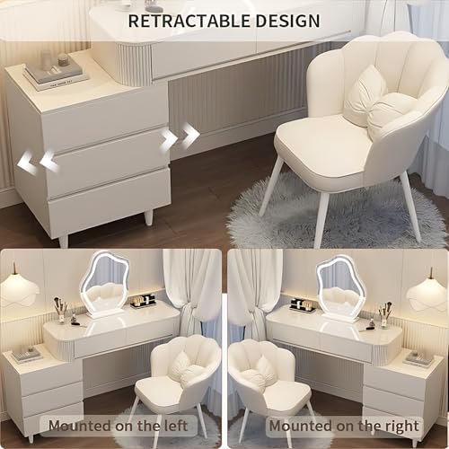 Fashionable Vanity Table with Drawers - Vanity Table Set | LED Smart Makeup Mirror Included | Modern Bedroom Vanity | Solid Wood Material | New Makeup Experience (Round Mirror, 40")