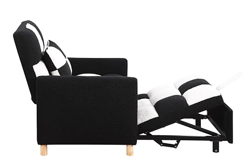 3-in-1 Convertible Sleeper Sofa Chair Bed, Adjustable Sofa Chair with Pillow, Multi-Functional Sleeper Chair velvet Fabric with Adjustable Backrest for Living Room Bedroom Office (Black White)
