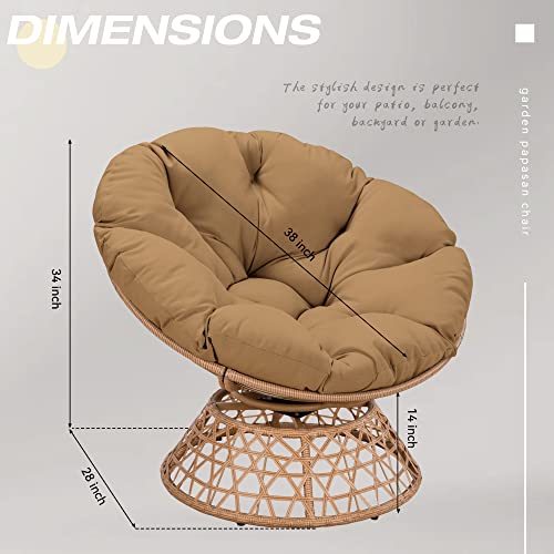 Wicker Papasan Chair with Cushion and 360 Degree Swivel Base - Thickened Rattan Swivel Papasan Chair with Cushion and Frame, Oversized Reading Chair for Living Room, Dark Blue