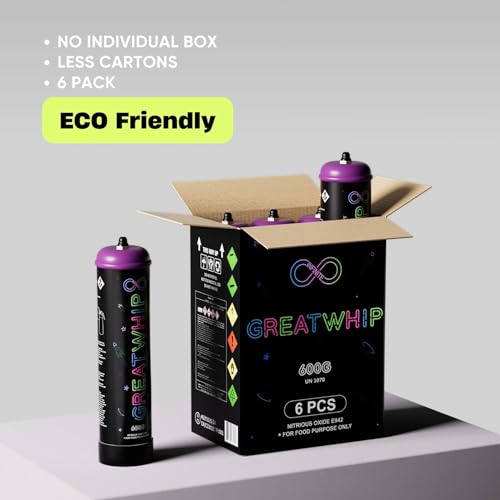 GreatWhip 600g Whipped Cream Charger Cylinder Food Grade High Capacity Pure Whip Cream Tank Cartridge,GreatWhip Infinite-(6 Cylinders)