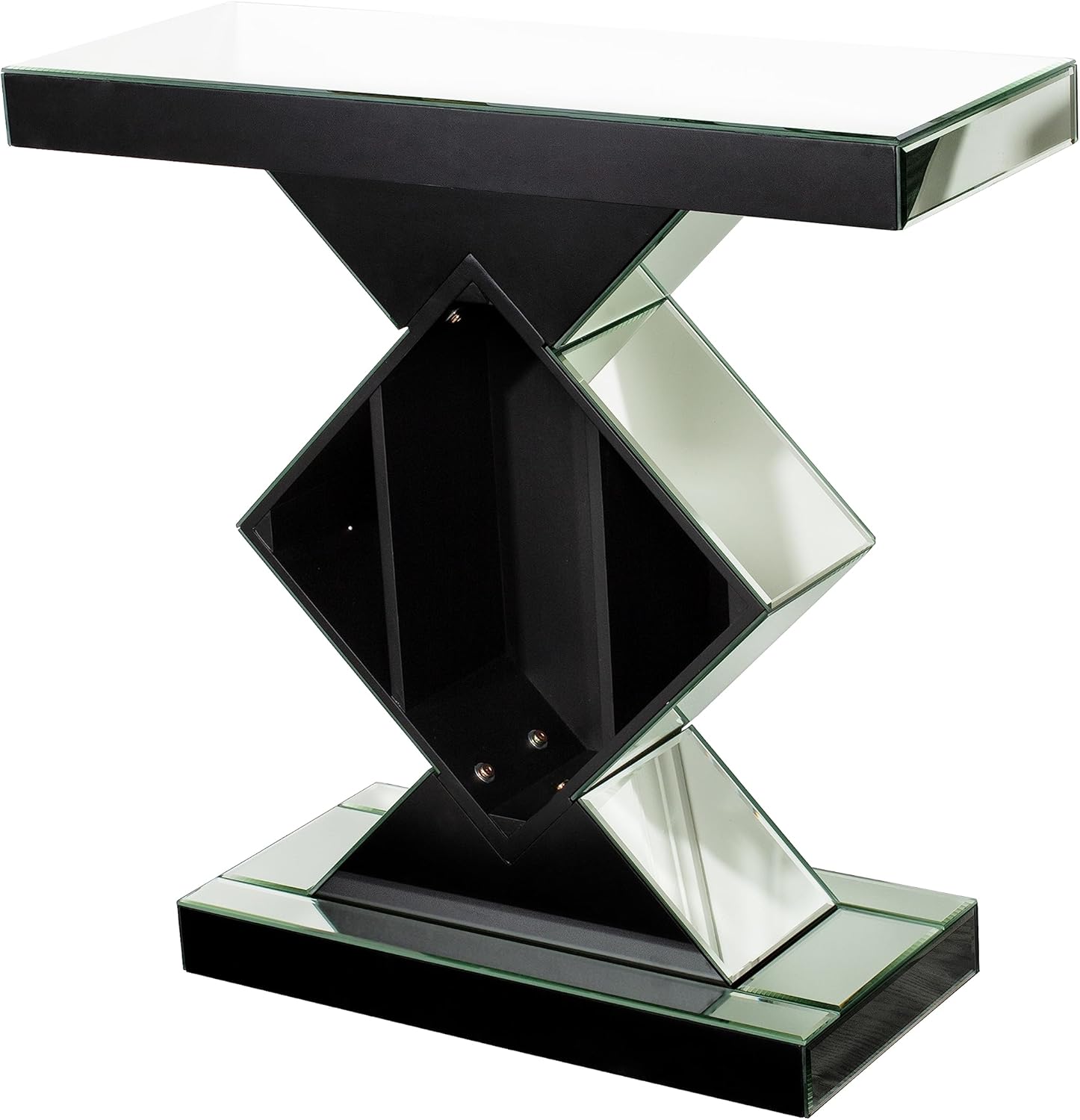 Mirrored Console Table, Silver Entryway with Diamond Shaped Mirror Finished, 31.5'' Long Accent Narrow Table, Glass Sofa Foyer for Living Room Hallway Entrance