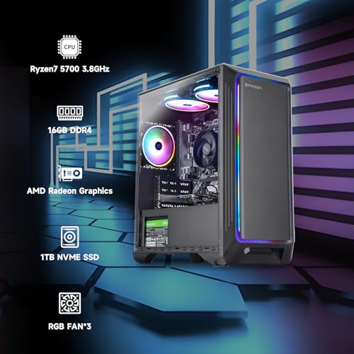 Gaming PC Desktop – AMD Ryzen7 5700G 3.8GHz, AMD Radeon Graphics, 1TB NVME SSD, 16GB DDR4 RAM 3200, 550W PSU, Windows 11 Home 64-bit