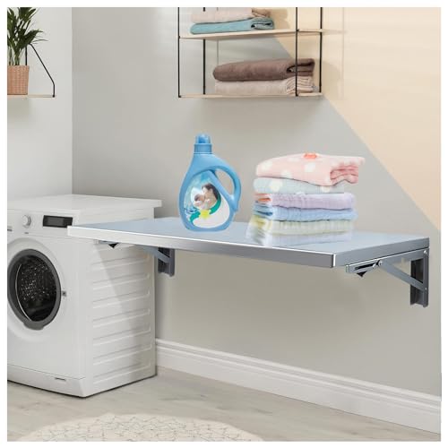 Wall Mounted Folding Table for Laundry Room, Stainless Steel Storage Shelf with Metal Brackets for Kitchen Dining Room Home Bar Workbench(Size:120x40cm/47.2" Lx15.7 W)