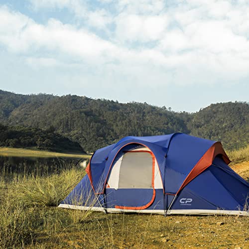 CAMPROS CP Tent 9 Person Camping Tents, 2 Room Water Resistant Family Tent with Top Rainfly, 4 Large Mesh Windows, Double Layer, Easy Set Up, Portable with Carry Bag