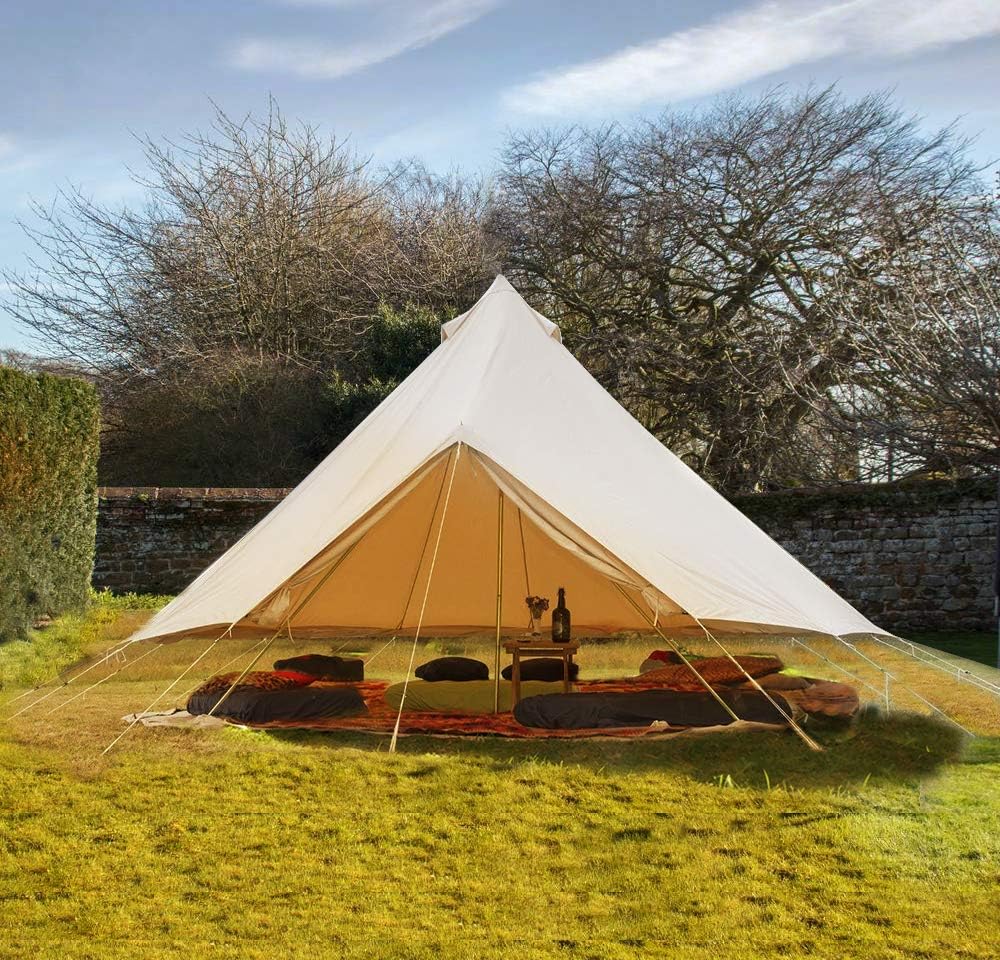 Waterproof 4 Season Cotton Canvas Bell Tent Yurt Tent with Stove Jack Hole for Family Outdoor Camping Hiking (4M-13.1FT)