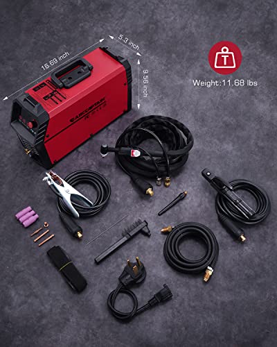ARCCAPTAIN TIG Welder 200A, High Frequency 110v/220v Dual Voltage TIG/Stick/Arc 2 in 1 Welder LED Digital Display Welding Machine with 2T/4T Function and Tungsten Electrode