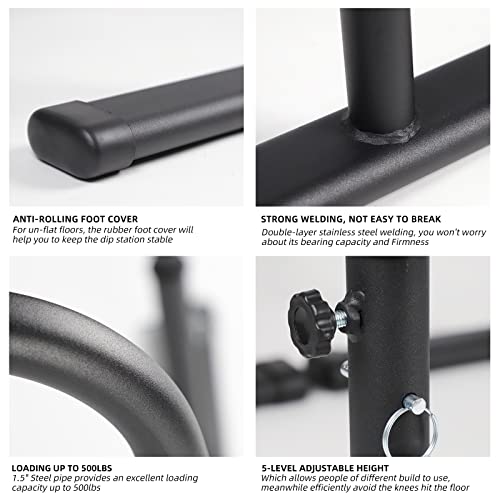 Adjustable Dip Bars for Home Gym Workout, Heavy Duty Dip Stands Strength Training Fitness Dip Station Calisthenics for Tricep Dips, L Sits