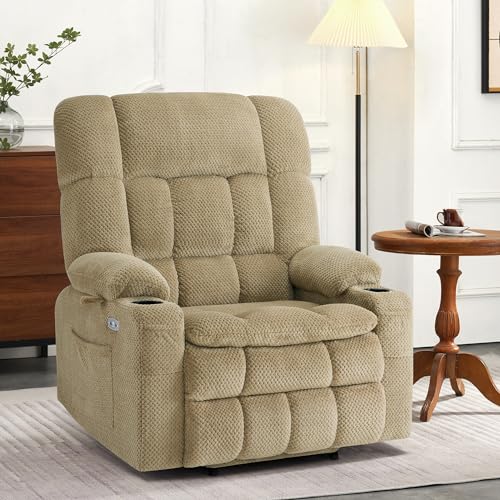 MCombo Dual Motor Power Lift Recliner Chair with Massage and Heat for Elderly People, Infinite Position, USB Ports, Cup Holders, Fabric 7890 (Medium-Regular, Burgundy)
