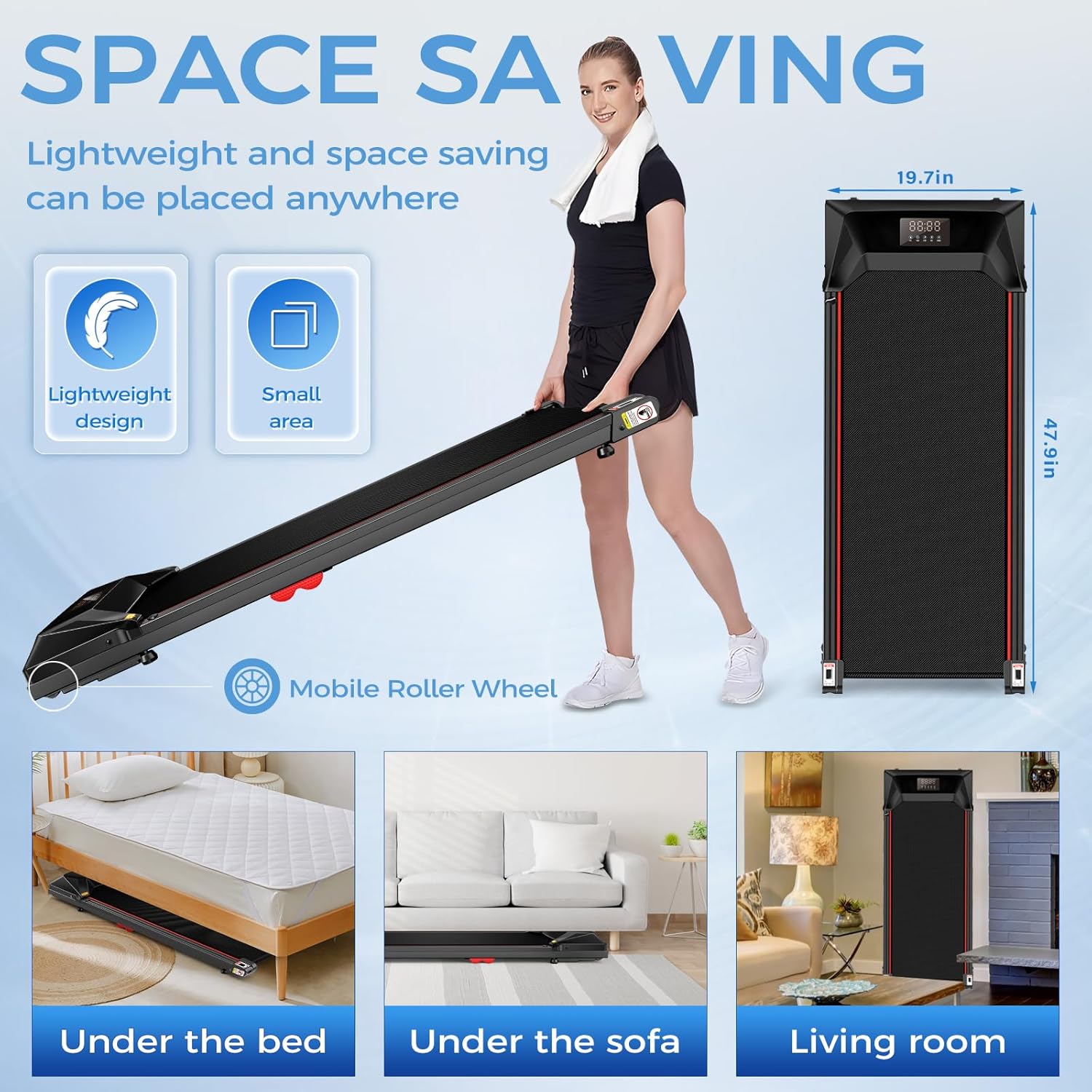 Walking Pad, Under Desk Treadmills for Home, 3 in 1 Portable Small Walking Pad, 320 lbs Capacity