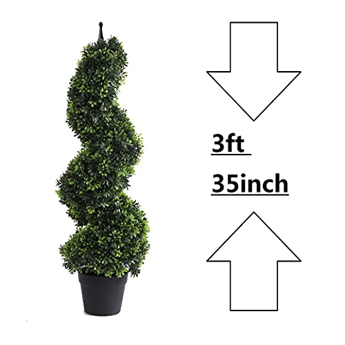 momoplant Artificial Boxwood Plant Topiary Tree 35inch Fake Feaux Spiral Plants Green Outdoor Indoor Home Office Porch, Set of 2 (3ft)