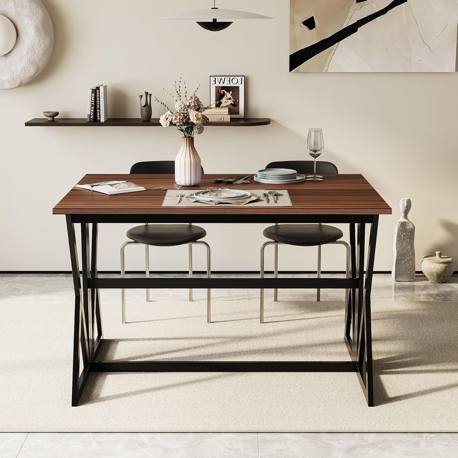 Extendable Drop Leaf High Table, Wood Folding Dining Desk for Living Room, Kitchen Farmhouse Space Saving Kitchen&Table, Walnut Brown